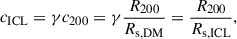 Mathematical equation: $$ \begin{aligned} c_{\rm ICL} = \gamma c_{200} = \gamma \frac{R_{200}}{R_{\rm s, DM}} = \frac{R_{200}}{R_{\rm s, ICL}}, \end{aligned} $$