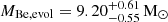 Mathematical equation: $ M_{\mathrm{Be,evol}} = 9.20^{+0.61}_{-0.55}\,\mathrm{M}_\odot $