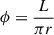 Mathematical equation: $ \phi = \frac{L}{\pi r} $