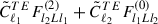 Mathematical equation: $ \tilde{C}_{\ell_1}^{TE}F^{(2)}_{l_2Ll_1} + \tilde{C}_{\ell_2}^{TE}F^{(0)}_{l_1Ll_2} $
