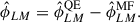 Mathematical equation: $$ \begin{aligned} \hat{\phi }_{LM}&= \hat{\phi }^\mathrm{QE}_{LM} - \hat{\phi }^\mathrm{MF}_{LM}. \end{aligned} $$