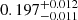 Mathematical equation: $ 0.197^{+0.012}_{-0.011} $