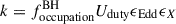 Mathematical equation: $ k=f_{\mathrm{occupation}}^{\mathrm{BH}}U_{\mathrm{duty}}\epsilon_{\mathrm{Edd}}\epsilon_{ X} $
