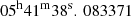 Mathematical equation: $ 05^\mathrm{h}41^\mathrm{m}38^\mathrm{s}.\,083371 $