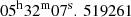 Mathematical equation: $ 05^\mathrm{h}32^\mathrm{m}07^\mathrm{s}.\,519261 $