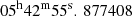 Mathematical equation: $ 05^\mathrm{h}42^\mathrm{m}55^\mathrm{s}.\,877408 $