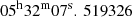 Mathematical equation: $ 05^\mathrm{h}32^\mathrm{m}07^\mathrm{s}.\,519326 $