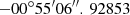 Mathematical equation: $ -00^{\circ }55^{\prime }06^{\prime \prime }.\,92853 $