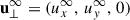 Mathematical equation: $ \mathbf{u}_{\perp}^{\infty} = (u_{x}^{\infty},\,u_{y}^{\infty},\,0) $