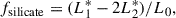 Mathematical equation: $$ \begin{aligned} f_\mathrm{silicate} = (L_1^*-2L_2^*)/L_0, \end{aligned} $$