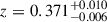 Mathematical equation: $ z = 0.371^{+0.010}_{-0.006} $