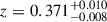 Mathematical equation: $ z = 0.371^{+0.010}_{-0.008} $