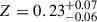 Mathematical equation: $ Z = 0.23^{+0.07}_{-0.06} $