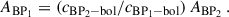 Mathematical equation: $$ \begin{aligned} A_{\rm BP_1} = (c_{\rm BP_2-bol}/c_{\rm BP_1-bol})\, A_{\rm BP_2}\, . \end{aligned} $$
