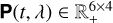 Mathematical equation: $\[\mathbf{P}(t, \lambda) \in \mathbb{R}_{+}^{6 \times 4}\]$
