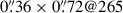 Mathematical equation: $ 0{{\overset{\prime\prime}{.}}}36\times0{{\overset{\prime\prime}{.}}}72@265 $