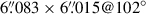Mathematical equation: $ 6{{\overset{\prime\prime}{.}}}083\times6{{\overset{\prime\prime}{.}}}015@102^{\circ} $