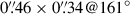 Mathematical equation: $ 0{{\overset{\prime\prime}{.}}}46\times0{{\overset{\prime\prime}{.}}}34@161^{\circ} $