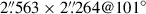 Mathematical equation: $ 2{{\overset{\prime\prime}{.}}}563\times2{{\overset{\prime\prime}{.}}}264@101^{\circ} $