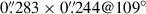 Mathematical equation: $ 0{{\overset{\prime\prime}{.}}}283\times0{{\overset{\prime\prime}{.}}}244@109^{\circ} $
