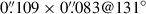 Mathematical equation: $ 0{{\overset{\prime\prime}{.}}}109\times0{{\overset{\prime\prime}{.}}}083@131^{\circ} $