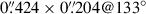 Mathematical equation: $ 0{{\overset{\prime\prime}{.}}}424\times0{{\overset{\prime\prime}{.}}}204@133^{\circ} $