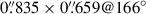 Mathematical equation: $ 0{{\overset{\prime\prime}{.}}}835\times0{{\overset{\prime\prime}{.}}}659@166^{\circ} $