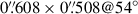 Mathematical equation: $ 0{{\overset{\prime\prime}{.}}}608\times0{{\overset{\prime\prime}{.}}}508@54^{\circ} $