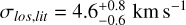 Mathematical equation: ${\sigma _{los,lit}} = 4.6_{ - 0.6}^{ + 0.8}{\rm{km}}{{\rm{s}}^{ - 1}}$