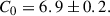 Mathematical equation: $$ \begin{aligned} C_0 = 6.9\pm 0.2. \end{aligned} $$