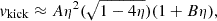Mathematical equation: $$ \begin{aligned} v_{\rm kick} \approx A\eta ^2(\sqrt{1-4\eta })(1+B\eta ), \end{aligned} $$