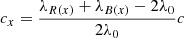 Mathematical equation: $ c_x= \frac{\lambda_{R(x)}+\lambda_{B(x)}-2\lambda_0}{2\lambda_0}c $