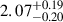 Mathematical equation: $ 2.07^{+0.19}_{-0.20} $