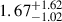 Mathematical equation: $ 1.67^{+1.62}_{-1.02} $