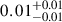Mathematical equation: $ 0.01^{+0.01}_{-0.01} $