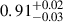 Mathematical equation: $ 0.91^{+0.02}_{-0.03} $
