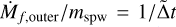 Mathematical equation: $\dot{M}_{f,\text{outer}}/m_\text{spw}=1/\tilde{\Delta} t$