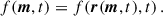 Mathematical equation: $$ \begin{aligned} {f}(\boldsymbol{m}, t) = f(\boldsymbol{r}(\boldsymbol{m}, t), t)\, . \end{aligned} $$