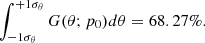 Mathematical equation: $$ \begin{aligned} \int _{-1\sigma _{\theta }}^{+1\sigma _{\theta }} G(\theta ;p_0) d\theta = 68.27\%. \end{aligned} $$