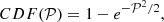 Mathematical equation: $$ \begin{aligned} CDF(\mathcal{P} )=1-e^{-\mathcal{P} ^2/2}, \end{aligned} $$