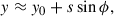 Mathematical equation: $$ \begin{aligned}&y \approx y_{0}+s\sin {\phi }, \end{aligned} $$