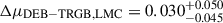 Mathematical equation: $ \Delta \mu_{\mathrm{DEB-TRGB,LMC}} = 0.030^{+0.050}_{-0.045} $