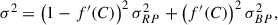 Mathematical equation: $$ \begin{aligned} \sigma ^{2} = \left(1 - f^{\prime }(C)\right)^{2}\sigma _{RP}^{2} + \left(f^{\prime }(C)\right)^{2}\sigma _{BP}^{2}, \end{aligned} $$