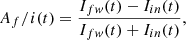 Mathematical equation: $$ \begin{aligned} A_ f/i (t) = \frac{I_{ fw } (t)-I_{ in } (t)}{I_{ fw } (t)+I_{ in } (t)}, \end{aligned} $$