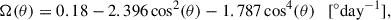 Mathematical equation: $$ \begin{aligned} \Omega (\theta ) = 0.18 - 2.396 \cos ^2(\theta ) - 1.787 \cos ^4(\theta ) \quad [^{\circ }\mathrm{day}^{-1}], \end{aligned} $$