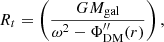 Mathematical equation: $$ \begin{aligned} R_t = \left(\frac{GM_{\rm gal}}{\omega ^2 - \Phi ^{\prime \prime }_{\rm DM}(r)}\right), \end{aligned} $$