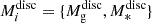 Mathematical equation: $ M_i^{\mathrm{disc}} = \{ M_{\mathrm{g}}^{\mathrm{disc}}, M_{*}^{\mathrm{disc}}\} $