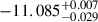 Mathematical equation: $ -11.085^{+0.007}_{-0.029} $