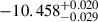 Mathematical equation: $ -10.458^{+0.020}_{-0.029} $