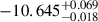 Mathematical equation: $ -10.645^{+0.069}_{-0.018} $